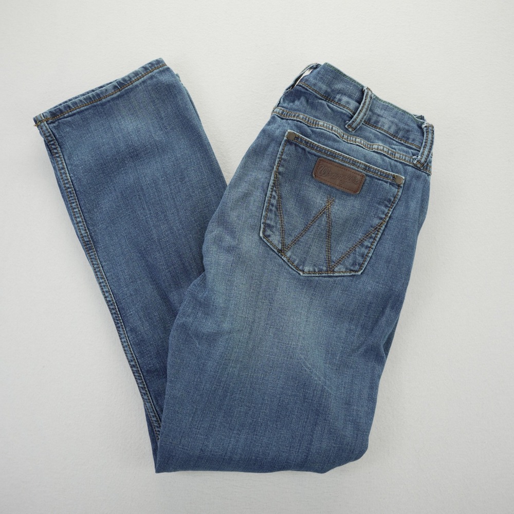 Wrangler Retro Slim Straight Jeans Mens 33x34 Medium Wash Blue Denim